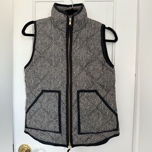 J. Crew puffer vest, black & white herringbone pattern
